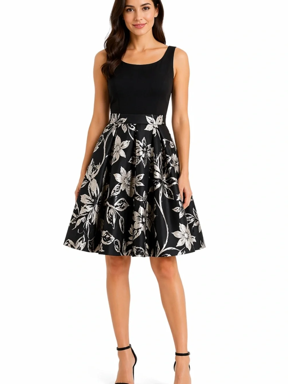 Lauren Ralph Lauren Black Floral Jacquard Fit Flare Dress Sz 2 Sleeveless Party - Picture 1 of 11